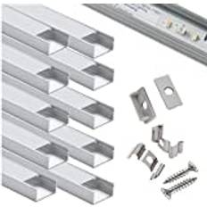 StarlandLed LED-profil bred, aluminiumkanal 10-pack med kompletta monteringstillbehör för LED-ljusremsor med en bredd på till 16 mm, perfekt för Hue LightStrip Plus