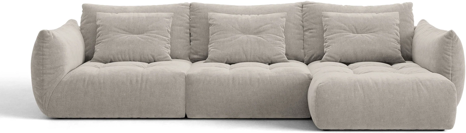 Chaiselongsofa hjørnesofa Micadoni Bloom højrevendt, lys grå Wind 84 tekstureret stof, plads til 6, H97xB327xD152 cm.
