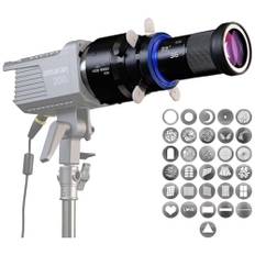 Bowens Mount Snoot Spotlight Gobo projektor – kompatibel med Aputure Amaran 60D/XS/100X/D 200D/X, Godox SL60, innehåller 5 färgfilter och 31 Gobos. med 4 löv barndoor infoga studiofotografi.