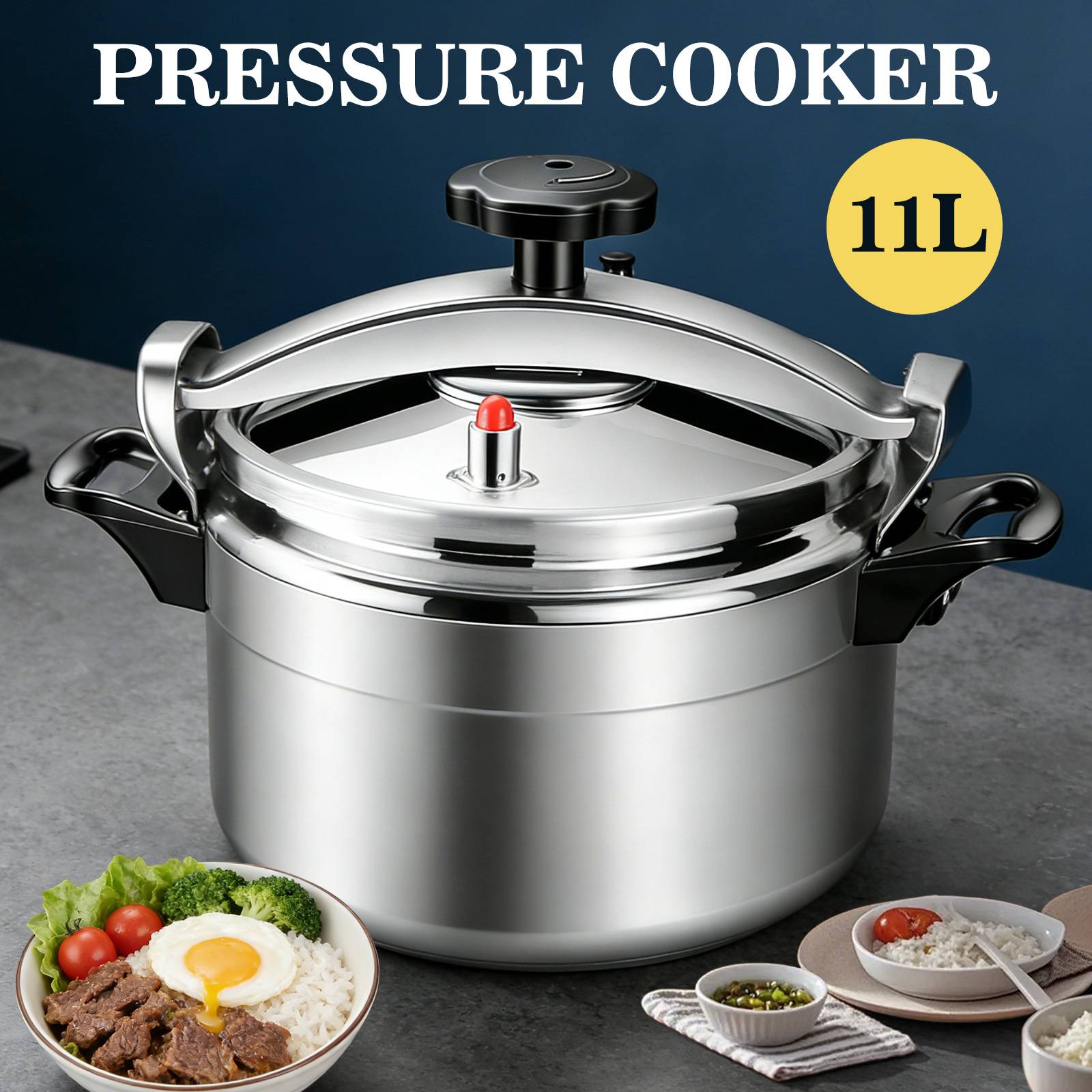 11L Aluminum Pressure Cooker, Explosion-Proof Double Bottom with Safety Valve, for Gas Stove Home/Restaurant