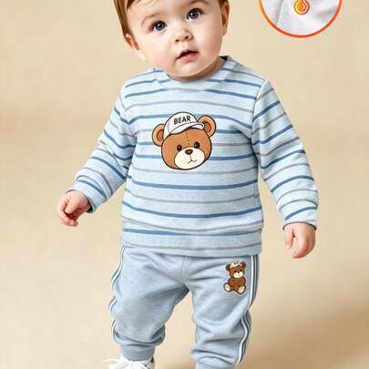 Casual bekvämt mångsidigt minimalistiskt mode set med sweatshirt och sweatpants för babypojke, höst/vinter, lämpligt för dagligt bruk, utomhusaktivite - Multifärgad (6-9M,9-12M,12-18M,18-24M,2-3Y)