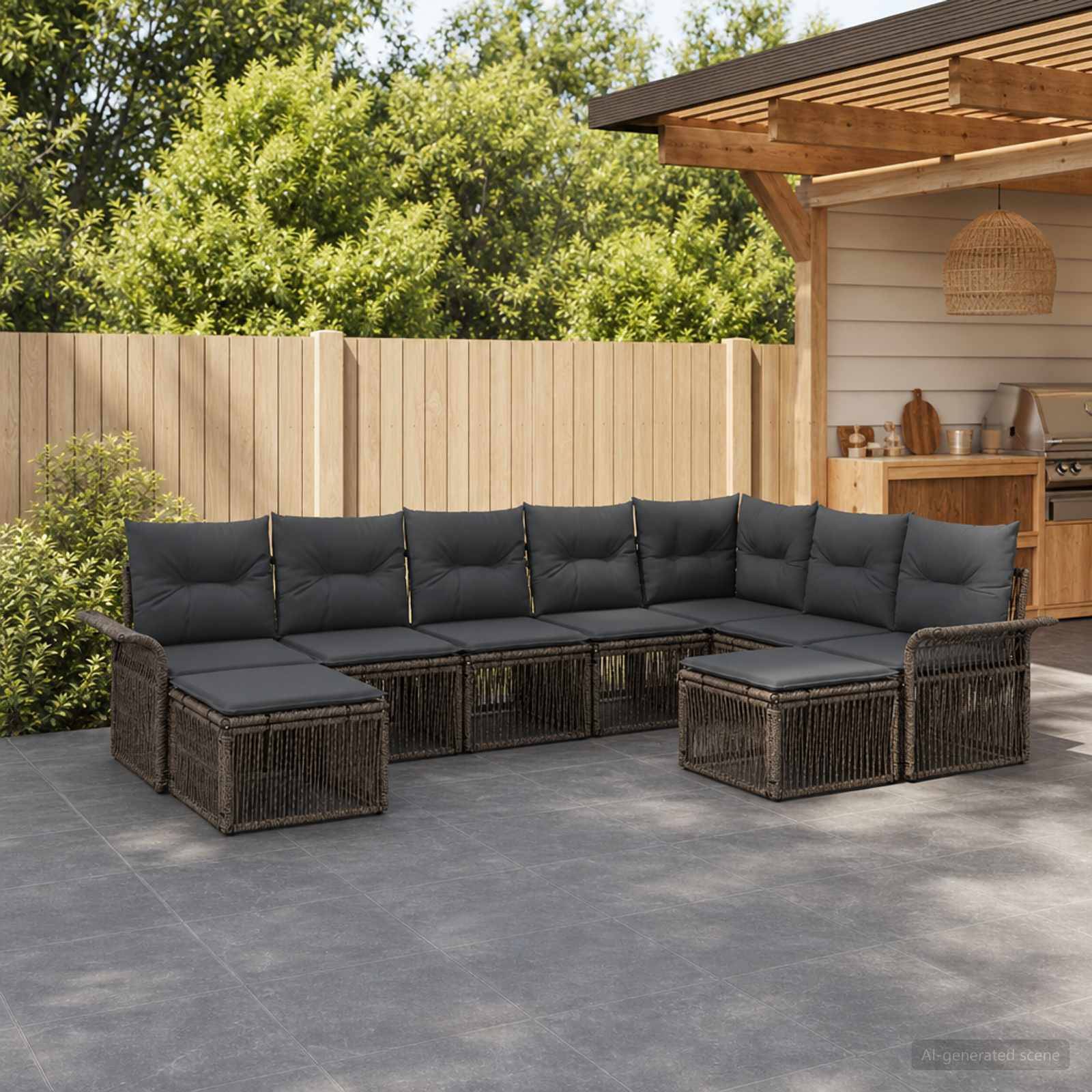 vidaXL Havesofa Sæt 9 stk. Grå og Mørkegrå polyrattan