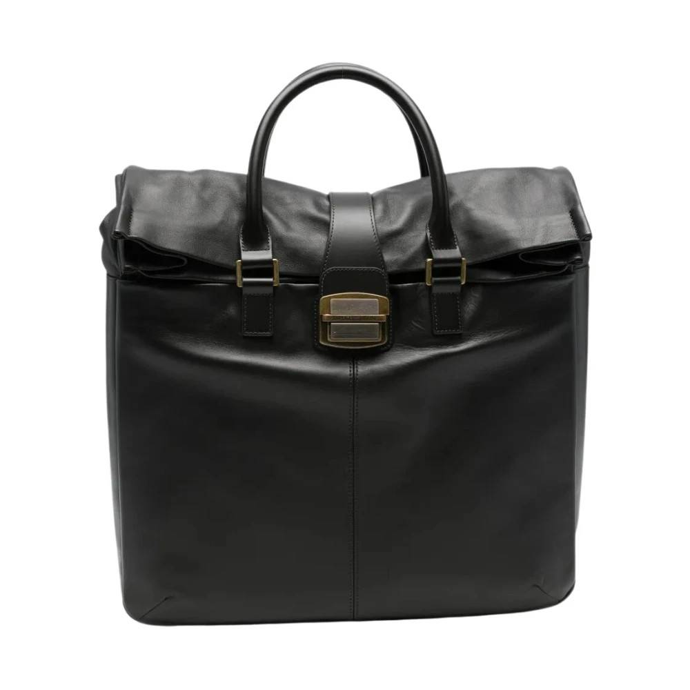 Emporio Armani Læder Tote Bag med Tophåndtag og Spændelukning - Tasker - Herre - Sort - ONE SIZE - Læder