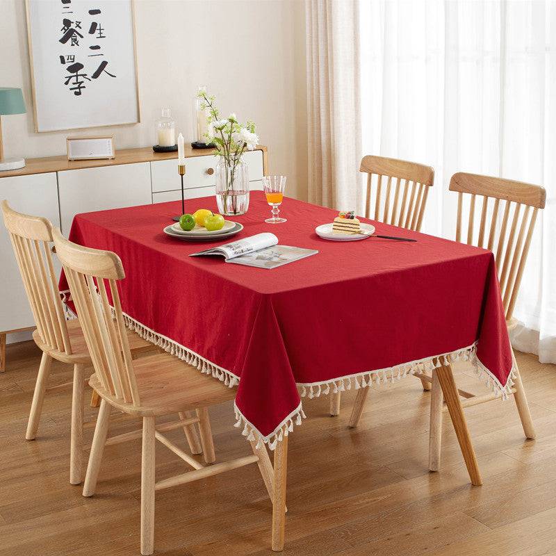 Solid Color Cotton Tablecloth - Red / 90x140cm (90x140cm)