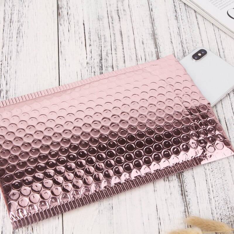 50 st roséguld plastbubbla kuvert påsar aluminiumfolie vadderade kuvert vattentäta förpackningspåsar för - 20 x 28 med 4cm