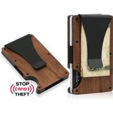 2024 Hottest Natural Wooden Credit Card Holder RFID Blocking Minimalist Slim Aluminum Wood Wallets for Men with Money Clip