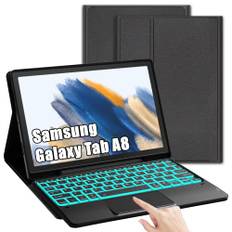 ROOFEI Galaxy Tab A8 Hülle Mit 7-Farbiger Beleuchtung Tastatur und Trackpad - QWERTZ Deutsches Layout, Stifthalter für Samsung Galaxy Tab A8 10,5'' 2021/2022 SM-X200/X205/X207