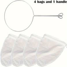 TEMU Fabric Milk Nut Bag Strainer Set With Zipper And Stainless Steel Handle, Reusable Food Filter Pouches For Milk, Cheese, Juice, Cold Brew - 4 Pcs Mesh Bags And 1 Handle