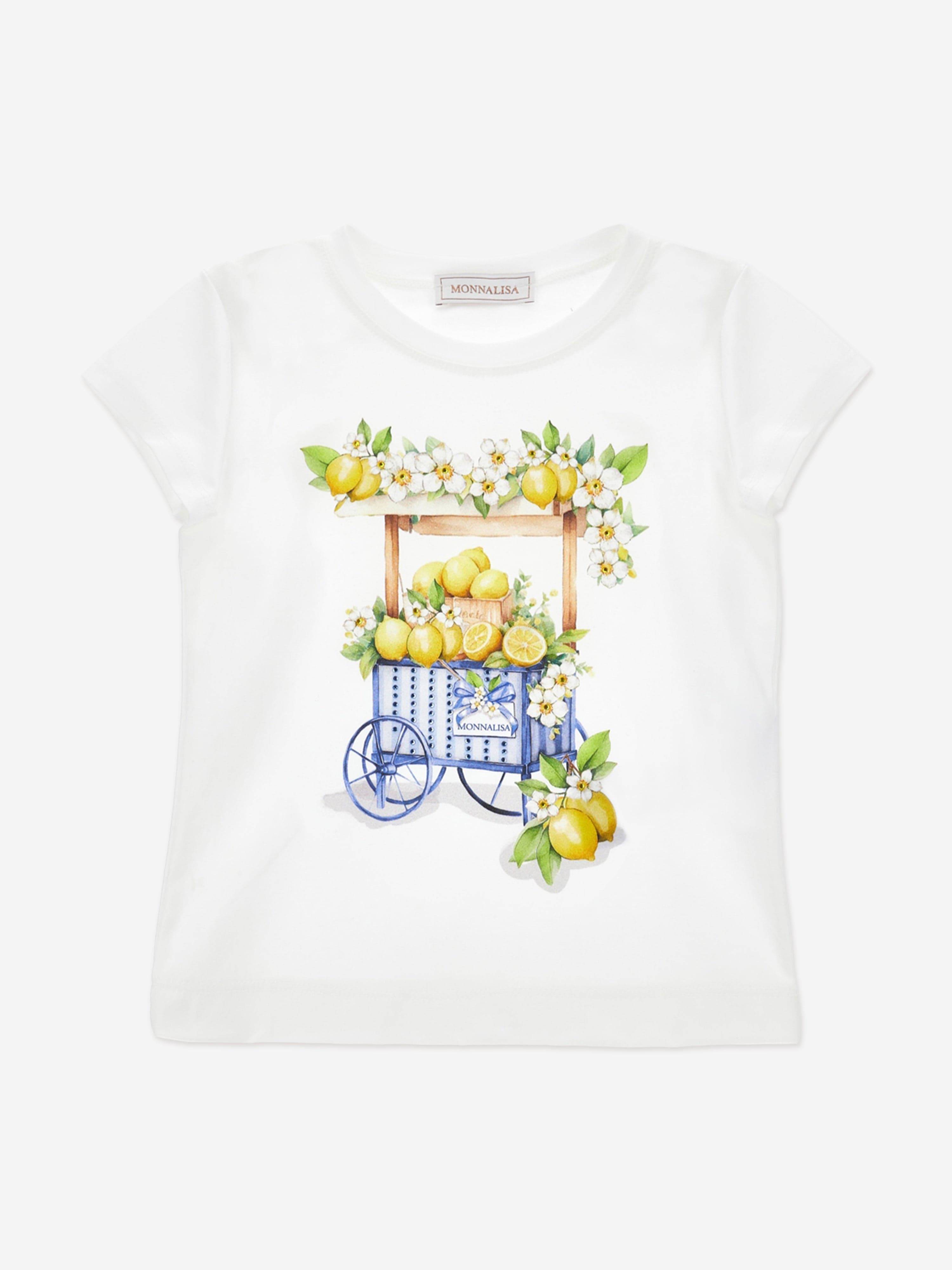 Monnalisa Girls Lemon Cart T-Shirt in White - White / 10 Yrs (10 Yrs)