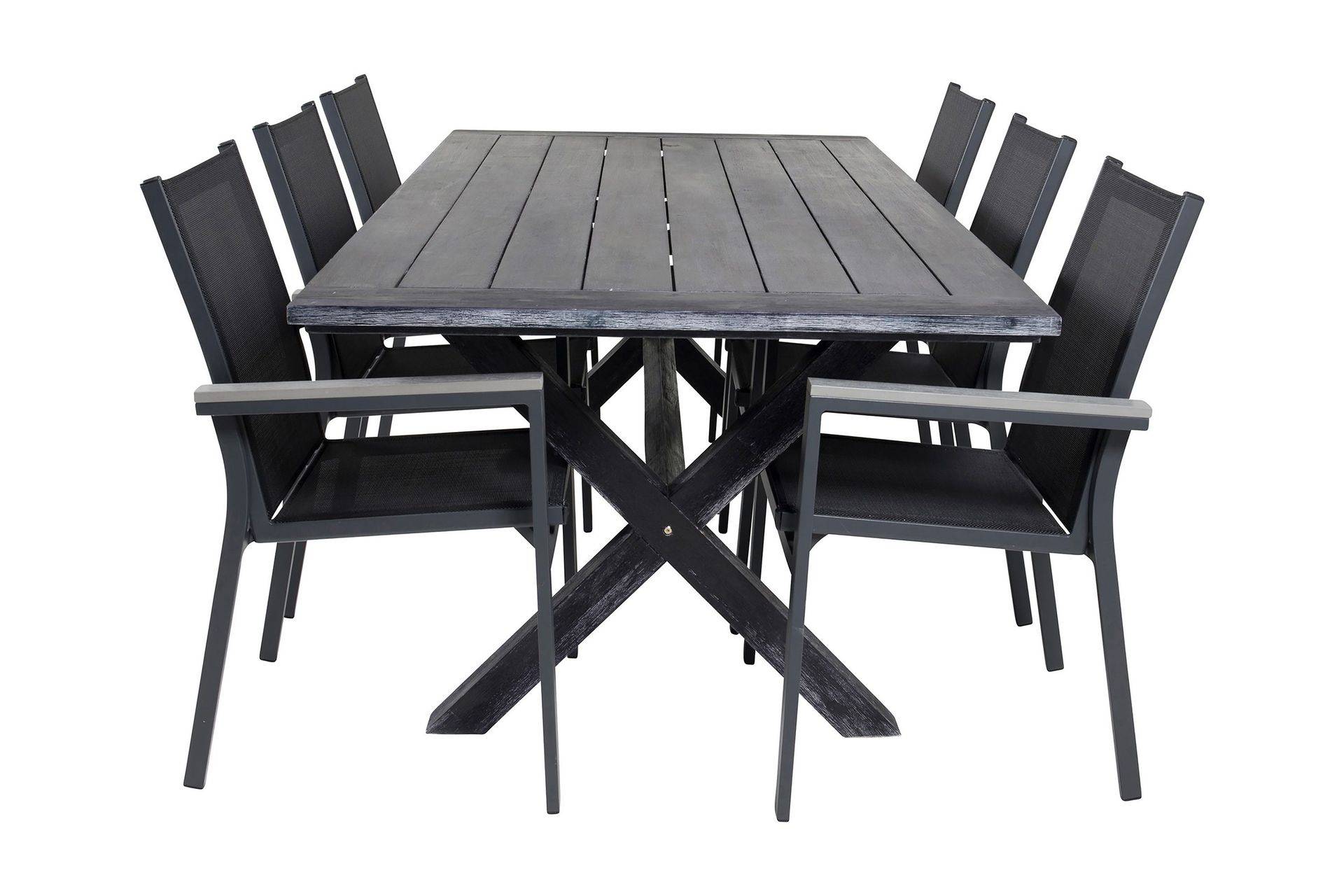 Venture Home Rives Matgrupp Utomhus 200cm + 6 Parma Karmstolar - Svart Matgrupper utomhus