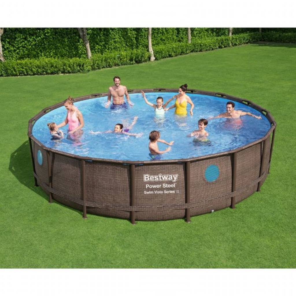 Bestway Power Steel 549×122 cm pool inkl patronfilterpump, stege och poolskydd