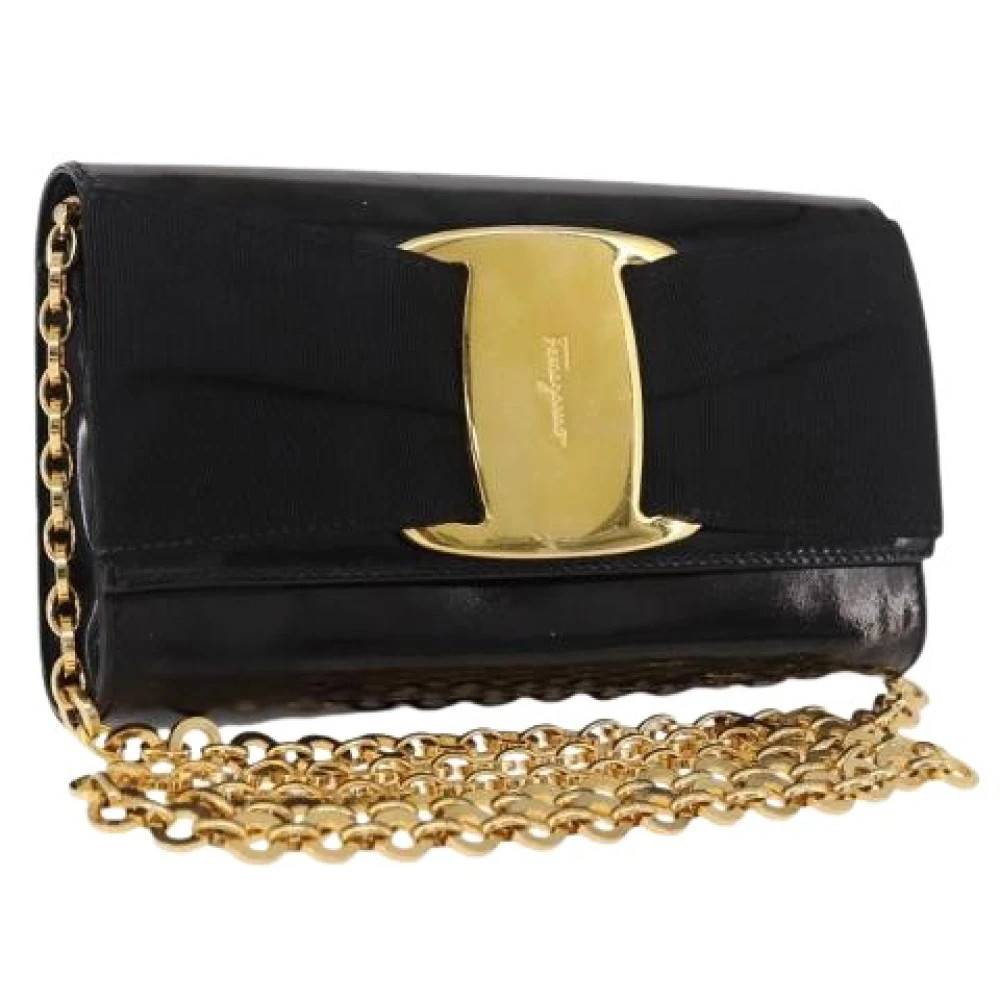 Salvatore Ferragamo Pre-owned Pre-owned Patent Leather Shoulder Bag - Vintage - Dame - Sort - ONE SIZE - Uld