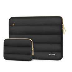 MOSISO Puffy laptopfodral kompatibelt med MacBook Air/Pro, 13-13,3 tum anteckningsbok, kompatibel med MacBook Pro 14 tum M4 M3 M2 M1 2024-2021, polyester horisontell väska med litet fodral, svart