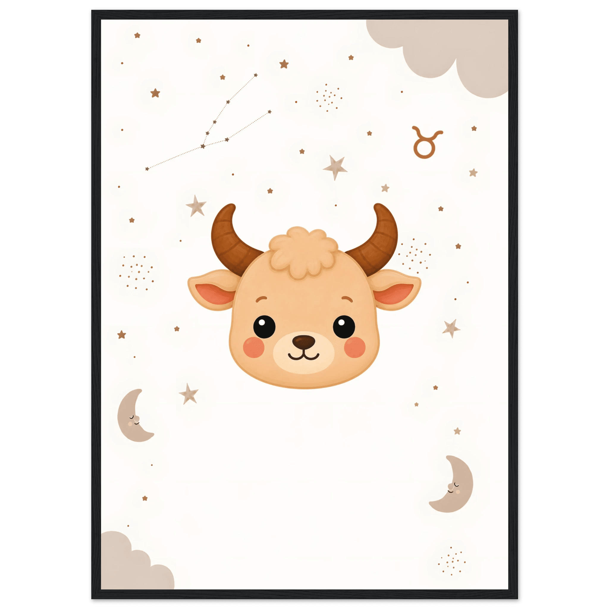 Stjärntecken oxen med namn-50x70 cm / 20x28″ / Med ram / Svart