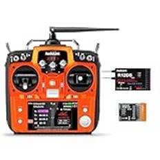 Radiolink AT10II RC-sändare och mottagare 12 kanaler R12DS 2,4GHz Radiofjärrkontroll Flygplansspänningstelemetri för RC FPV Racing Drönare, Quad, Helikopter, Bil (Läge 2 Vänstergas, Engelsk Meny)