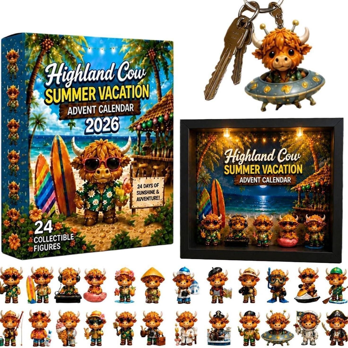 Highland Cattle Advent Calendar - Unique Highland Cow Christmas Countdown Calendar, Fun Gift Box Set 3cm