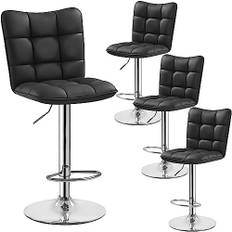 Yaheetech Set med 4 barstolar, barstolar 360° roterbara köksstolar med ryggstöd och fotstöd, barstol PU-konstläder sitthöjd 62,5 cm 83 cm för kök/bar/salong, justerbar höjd svart