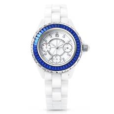 Time100 Luxury Ceramic Watch Japanese Quartz Calendar Date of the Week Diamond Dial 30M Water Resistant Watch Pure Blue and White Adjustable Band