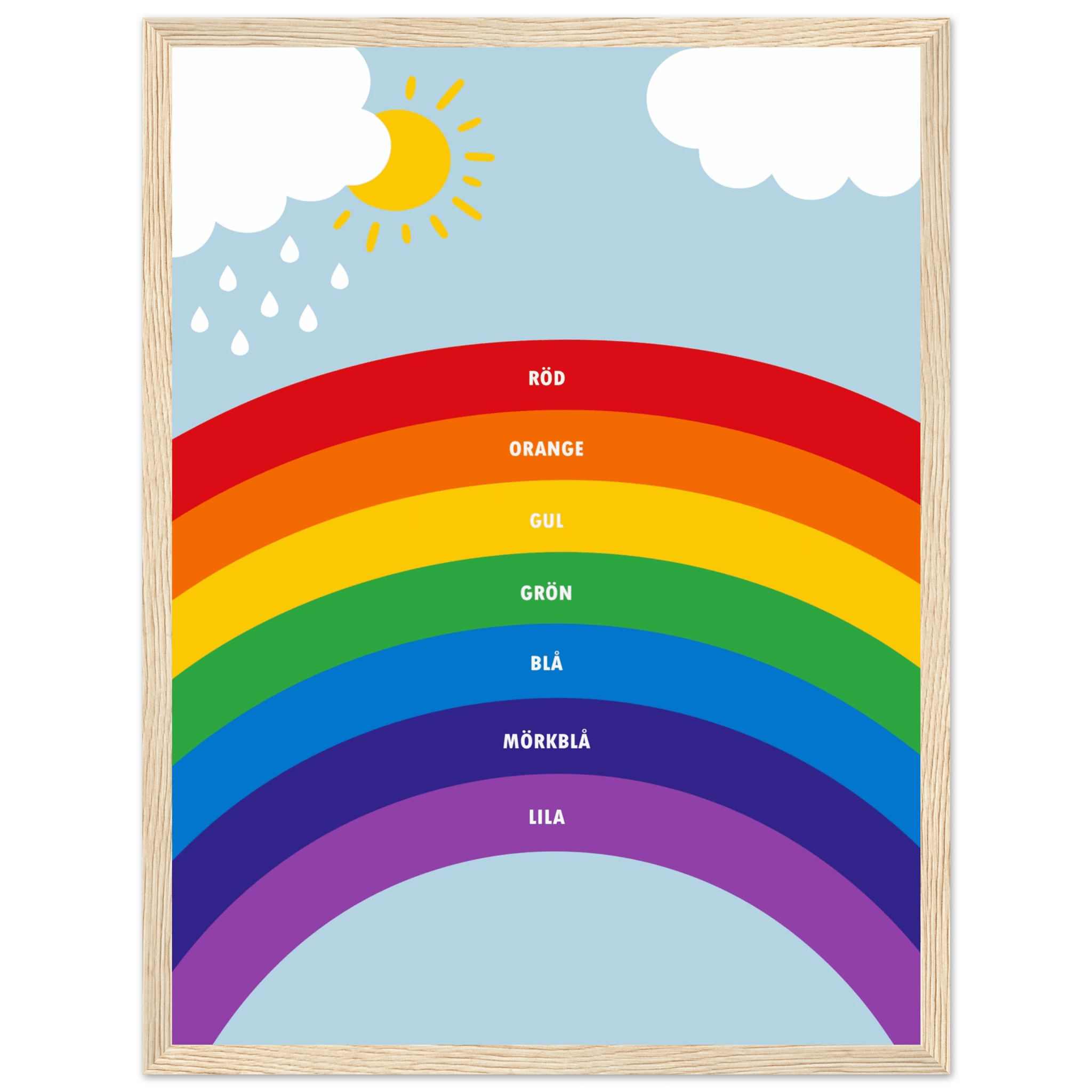 Regnbågens färger poster-30x40 cm / 12x16″ / Med ram / Ljust trä