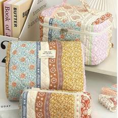 1Pc Yellow Makeup Bag, Patchwork Toiletry Bag, Stylish And Casual Large Capacity Handbag, Tablet Storage Bag, Sanitary Napkin, Bag Cushion, Wired Head - Beige - L,M,S,S+L,S+M,L+M,3 Piece Set