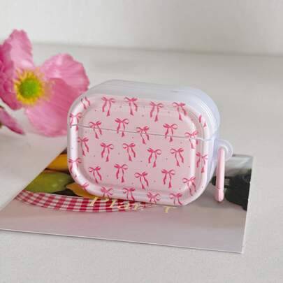 Fulltryckt rosa rosett Bluetooth-hörlursfodral kompatibelt med -hörlursfodral, kompatibelt med 1/2/5 generation, hörlurskydd med spänne, kompatibelt m - Litet rosa band + rosa spänne (Multi-size)