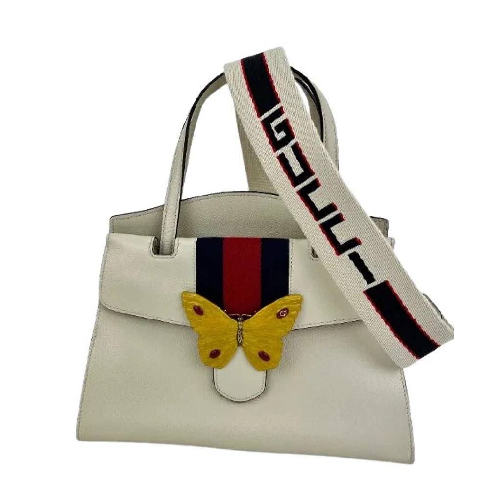 Gucci Vintage Pre-owned Linea Medium Totem Web Stribet Gul Sommerfugl Top Handle Taske - Vintage - Dame - Beige - ONE SIZE - Uld