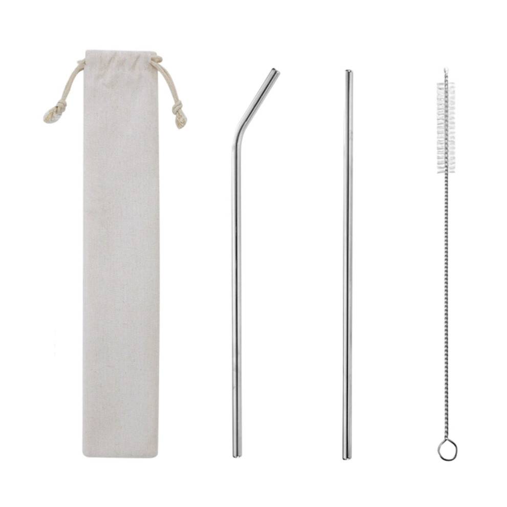Set med 2 återanvändbara metallsugrör, långt sugrör i rostfritt stål med rengöringsborstar och etui, dricksvatten för 900 ml och 600 ml glas.