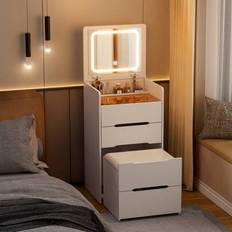 Litet sminkbordsset med synlig glasskiva, 3 i 1 sminkbord med gångjärnsspegel, kompakt med 3 lådor, vadderat toalettbord för sovrum, vit - Vitt (En-Storlek)