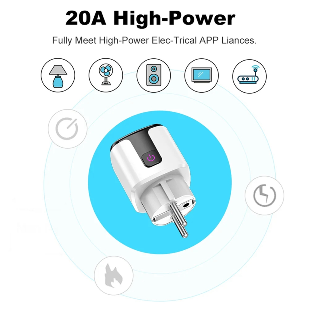 20A Smart Stikkontakt Tuya Wifi Smart Plug Strøm AC100-240V EU STIK B