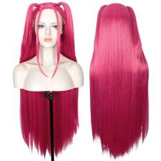 Linfairy Anime lång slät peruk för halloween maskeradfest cosplay peruk unisex (rosa, vuxen)
