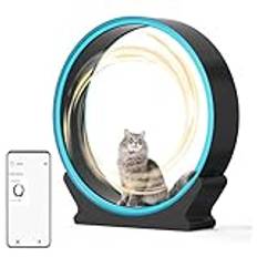 Cat Wheel Exerciser, 40" Large Cat Running Wheel för inomhusbruk, Cat löpband med telefonappdata, Ultratyst katthjul med lätta remsor (Blue)