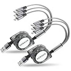 SDBAUX Multi USB-Kabel [3A/1M/2Styck], 3-i-1 Infällbar Universell Multi-USB Laddningskabel med iP Micro USB Typ C, för Samsung Galaxy S20 S10 S9 S8, Huawei P30, LG, Moto, Huawei, PS4, Kindle, Tablet