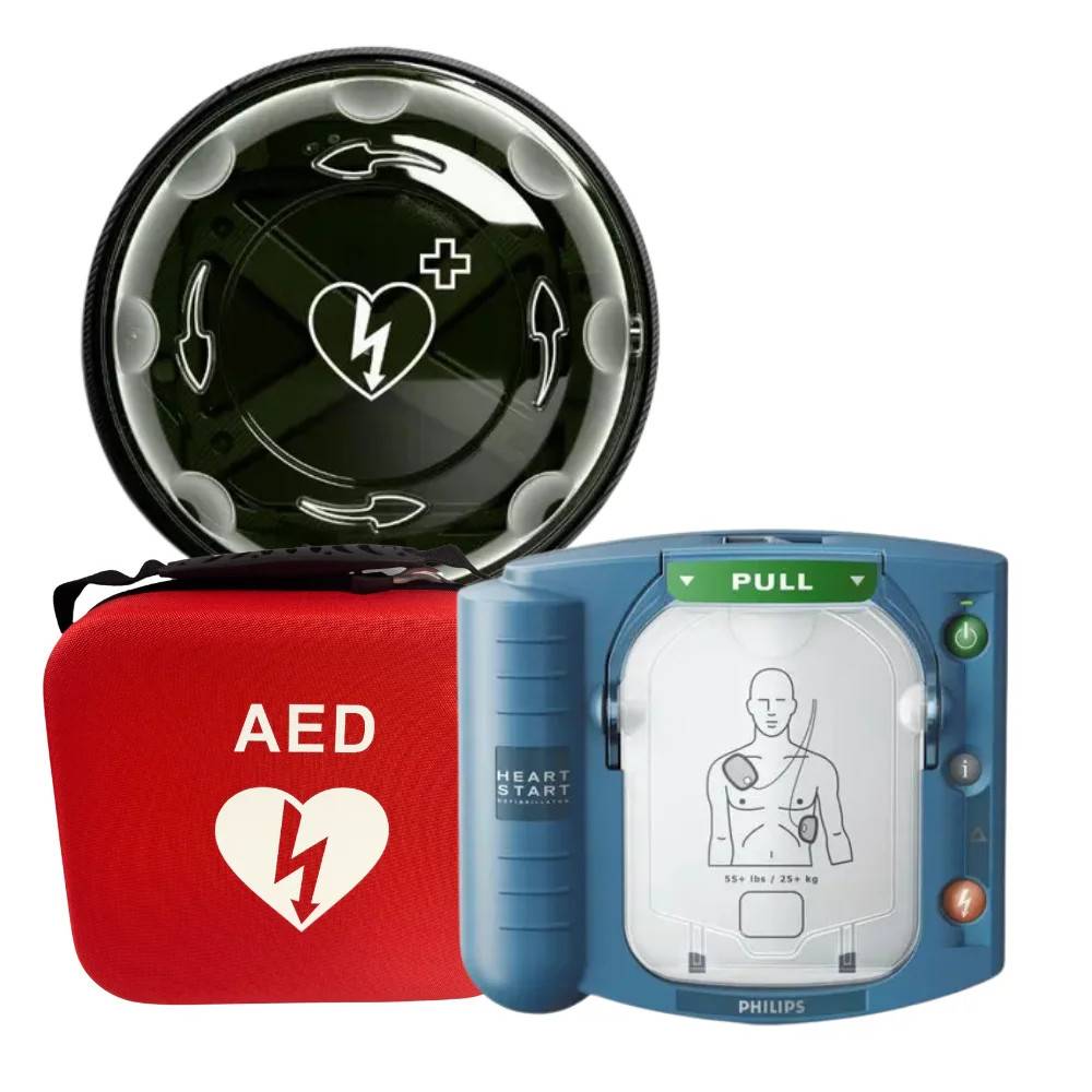 Philips HeartStart HS1 med väska och inomhusskåp Rotaid Solid Plus