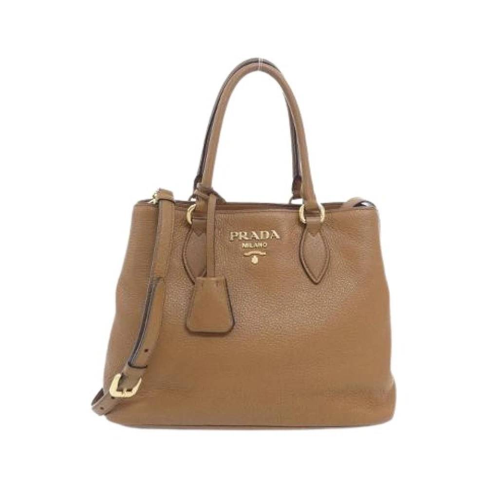 Prada Vintage Pre-owned Vitello Phenix Håndtaske - Vintage - Dame - Brun - ONE SIZE - Uld
