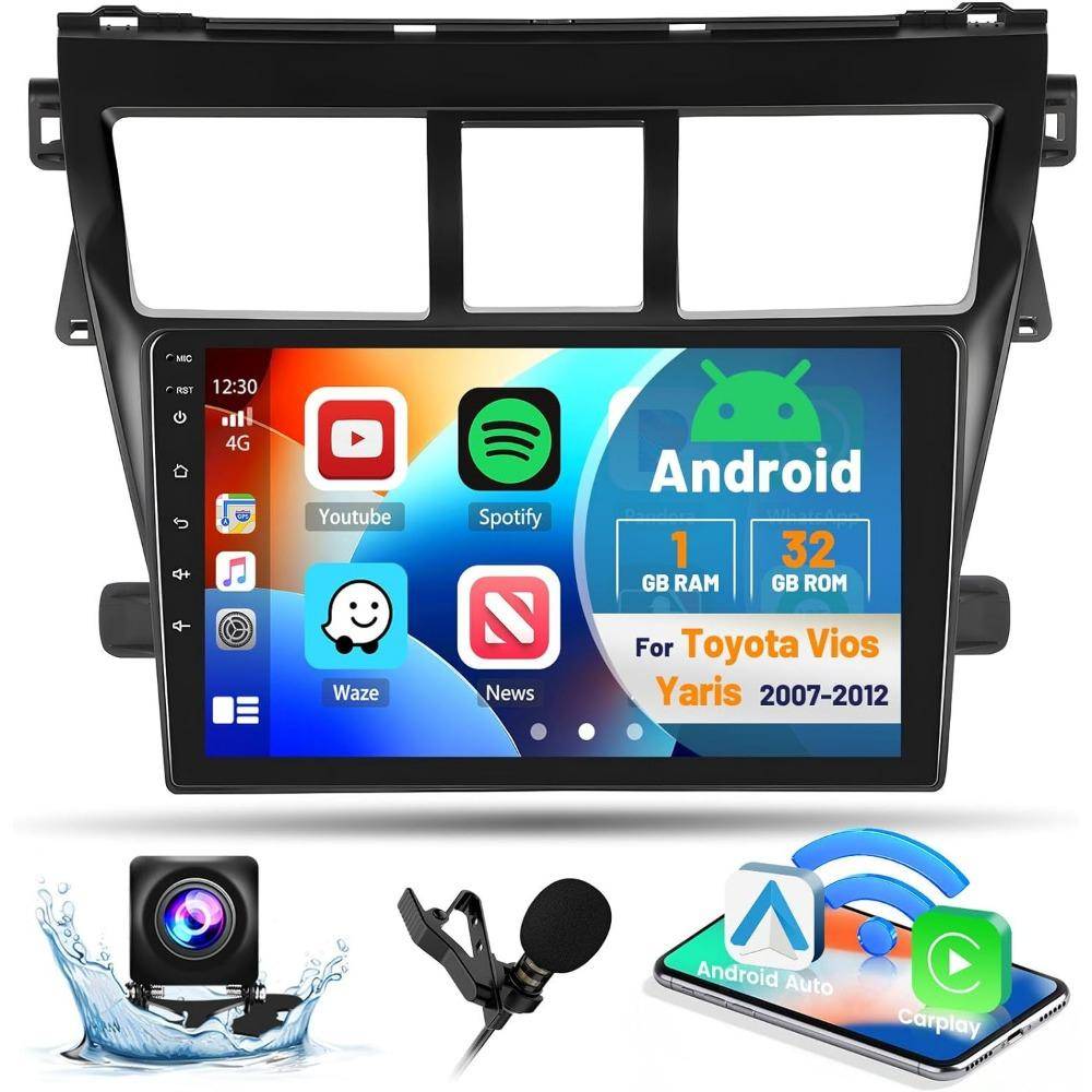 2 Din Android Bilstereo Radio För Toyota Vios Yaris 2007 2008-2012 Multimedia Videospelare Carplay GPS-Navigation Med Skärm