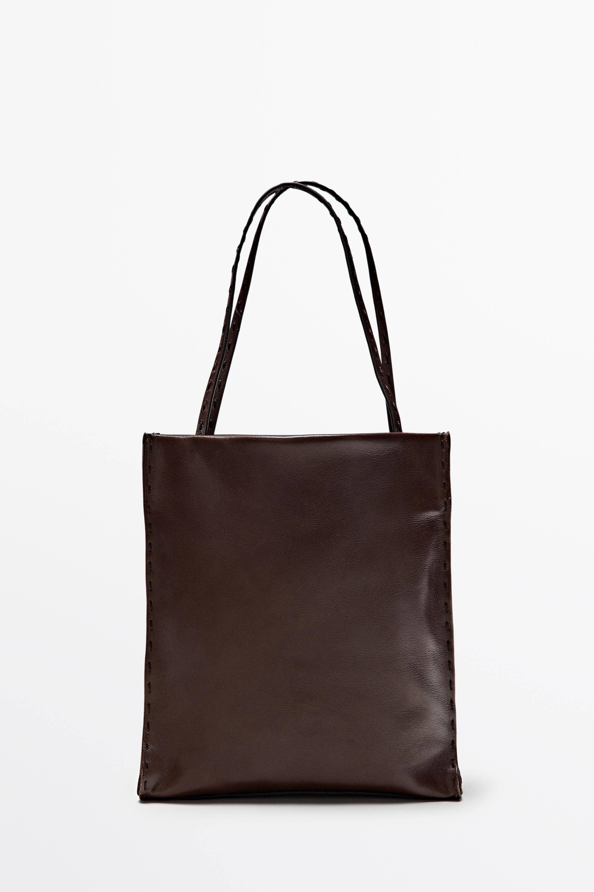Massimo Dutti - Female - Taske Med Dobbelt Rum I Nappalæder - Brun - 01
