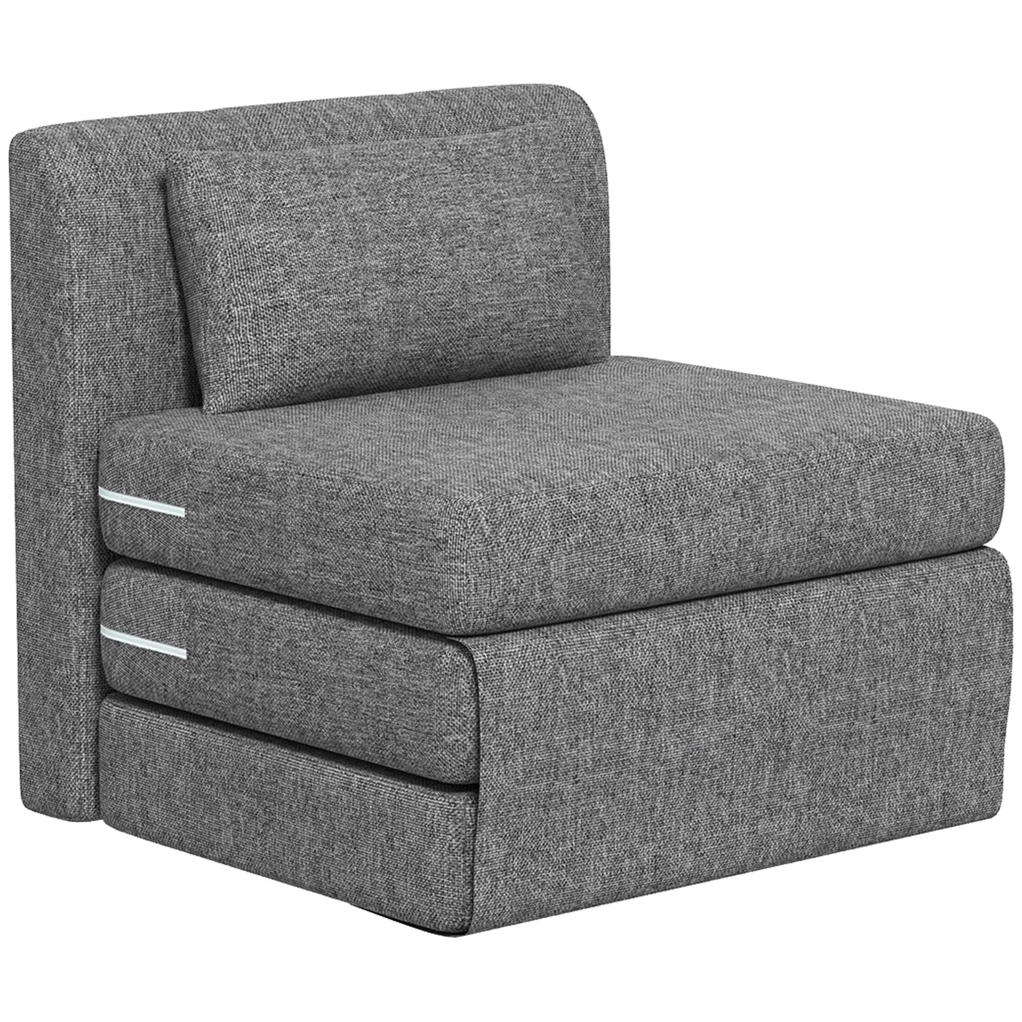 Sovestol, gæstemadras, 3-vejs foldbar, kompakt, metalstel, 80x75x74 cm, grå