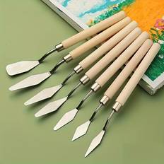 TEMU 7pcs Color Mixing Palette Painting Tools Wooden Palette Knife Set For Gouache, Watercolor And Oil Painting