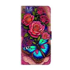 Rose Apple Iphone 16 Kompatibel med Samsung IPhone Redmi Honor Oppo Telefonfodral PU Läder Magnetisk Fodral Med Stand Slot TPU Stötsäkert Flip Cover-F - Multifärgad (Multi-size)
