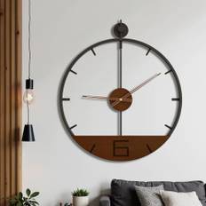 Yumyolk väggklocka stor väggklocka utan tickande ljud modernt trä svart brun 60 cm vintage retro vardagsrum lantlig stil