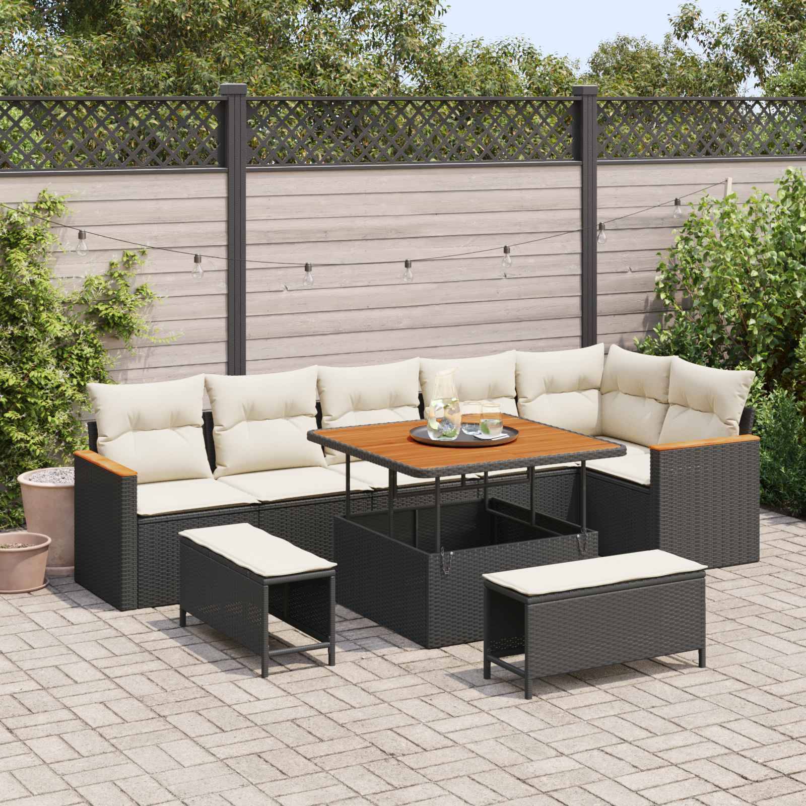 vidaXL Havesofa Sæt 9 stk. Sort polyrattan