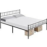 Yaheetech Metallsäng 160 x 200 cm, sängram med sänggavel sängram av metall, gästsäng med ribbotten för sovrum, gästrum, svart