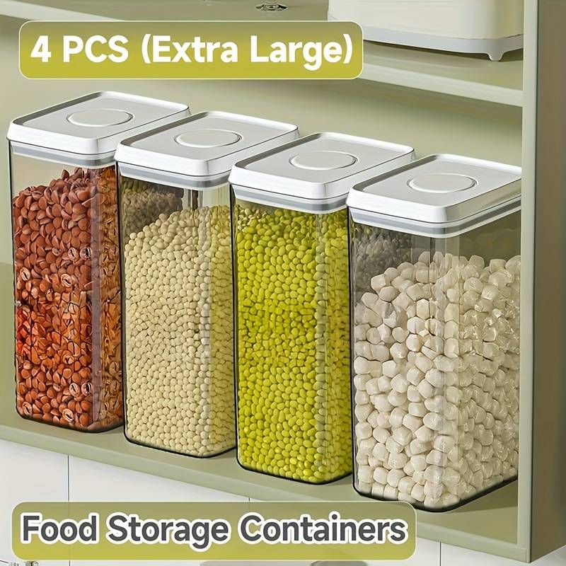4pcs Airtight Food Storage Containers Set With Lids, Plastic Kitchen And Pantry Organization Canisters For Cereal Flour, Sugar, Suitable For Domestic Scenes, Clear