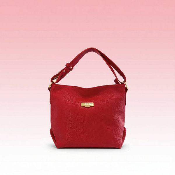 Baldinini Trend - Structured Textured Leather Shoulder Bag With Gold Hardware - Red