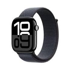 Apple Watch Series 10 GPS + Cellular 46 mm Smart klocka med boett i aluminium och Sportloop i svartlila - One Size. Träningsmätare, appen EKG, Retina-skärm som alltid är på, koldioxidneutral