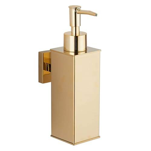 BGL Väggmonterad Tvåldispenser Guld, Påfyllningsbar 180ml Rostfritt stål Handtvåldispenser för Badrum Kök, Rostbeständig 304 Borstad Guld Duschgel & Schampopump