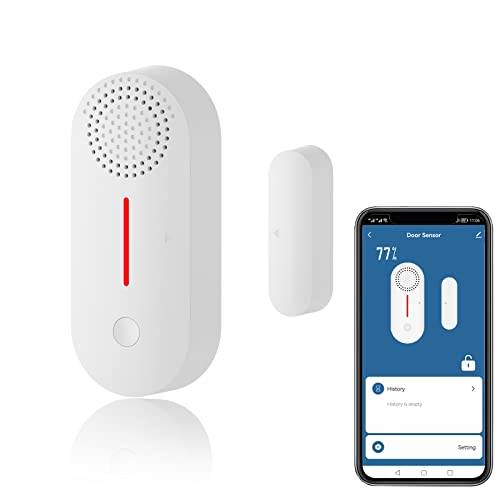 WiFi Smart dörrsensor, trådlöst dörrfönster-sensor larm, mini kontaktsensor för hemsäkerhet, push-meddelande, justerbar volym, timer, kompatibel Alexa/Google Assistant.1-pack