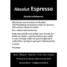 Absolut Espresso 1 kg friskristede bønner - Ristet 2. december