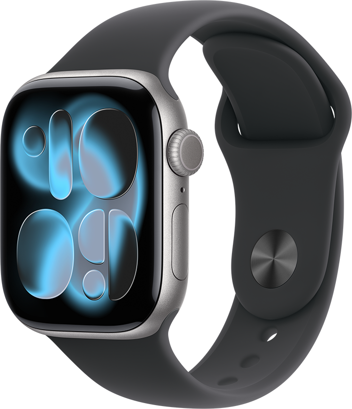 Apple Watch Series 11 GPS + Cellular 42mm Aluminiumboett Rymdgrå • Sportband Svart - S/M