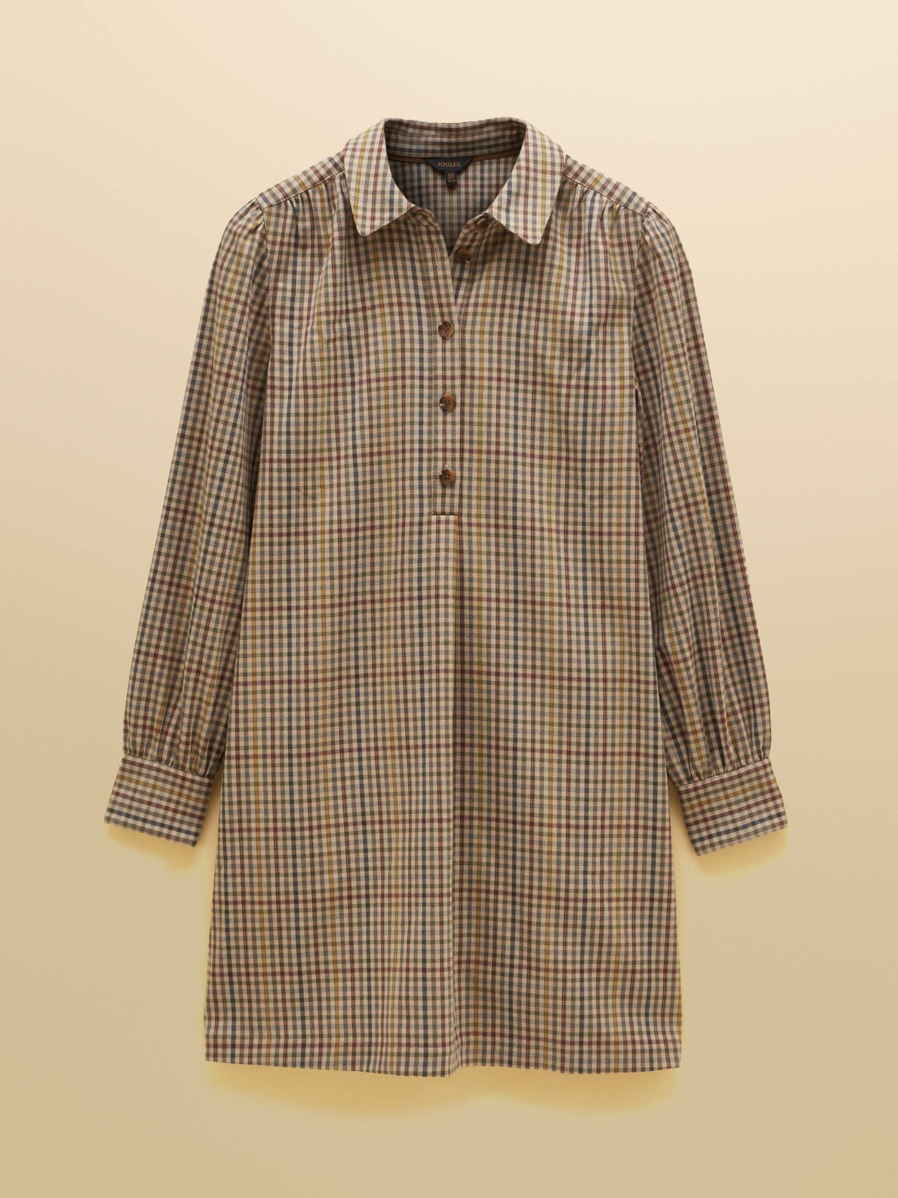 Joules Joules Lyla Brown Check Short Shirt Dress - 36